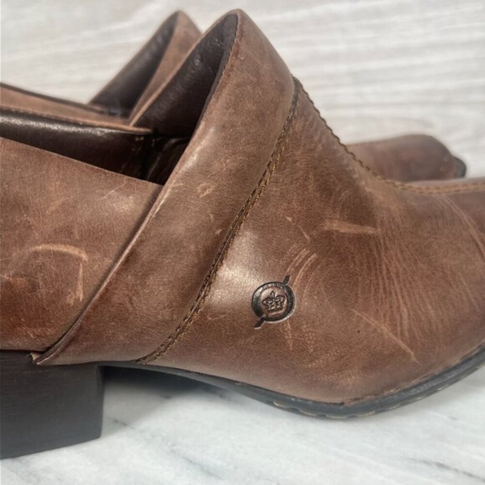 Born Kinney Boots Womens 10 Brown Leather Slip On Shoes Square Toe Ankle Booties - Picture 5 of 14